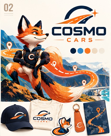 Маскот, логотип и примеры оформления Cosmo Cars: Лис-маршрут