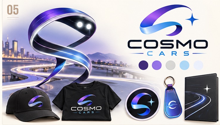 Маскот, логотип и примеры оформления Cosmo Cars: Живая дорога