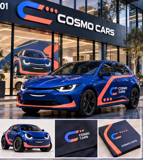 Маскот, логотип и примеры оформления Cosmo Cars: Frontman