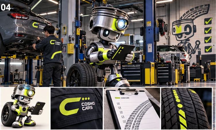 Маскот, логотип и примеры оформления Cosmo Cars: Pitcheck