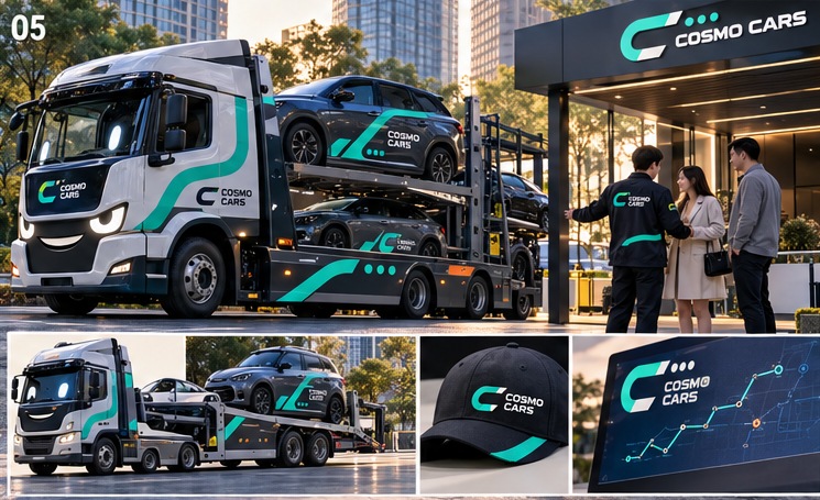 Маскот, логотип и примеры оформления Cosmo Cars: Hauler